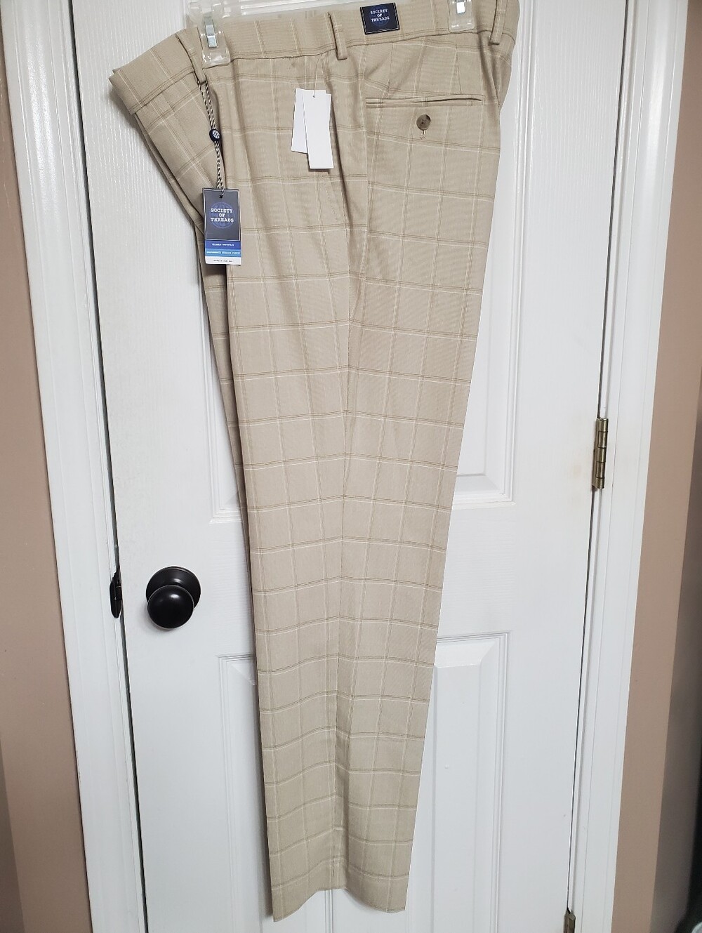 Society Of Threads Men's Tan Plaid Dress Pants